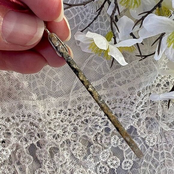 Vintage Geode Slice Pendant Necklace Black & Burgundy - Picture 7 of 10